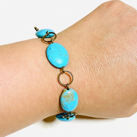 2/$20, Genuine Dyed Howlite Bracelet, Genuine Gemstone + Bronze Grape Leaf Clasp - Picture 10 of 11